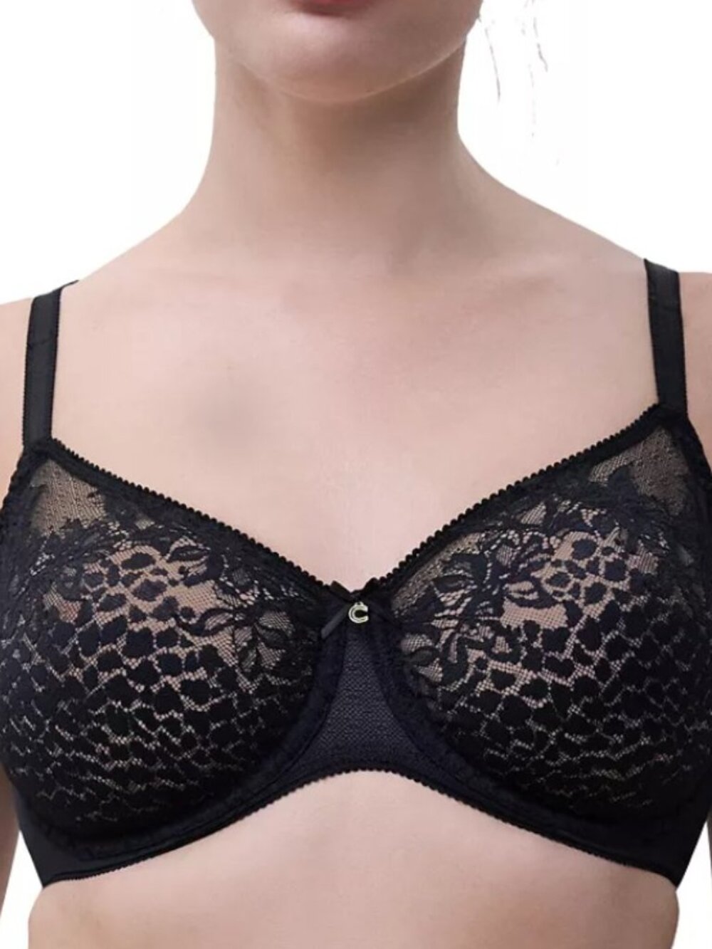 Chantelle Bra 38C Maris Lace Full Coverage Unlined Black Underwire NEW